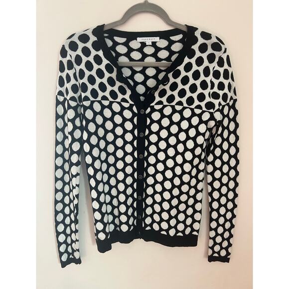 Foxcroft Sweaters - Foxcroft Polka Dot Cardigan Black and White